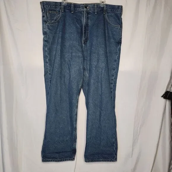 Carhartt Mens 44x30 B172 DST Straight Leg Flannel Lined Medium Wash Jeans Blue - Picture 1 of 9